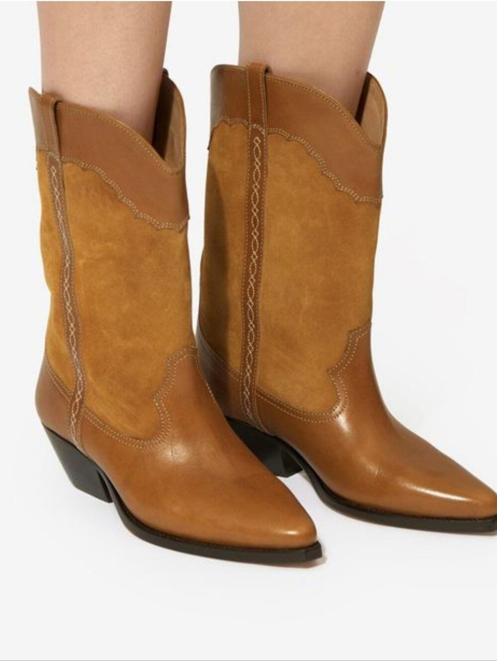$1190 Isabel Marant Duerto 40mm Leather/Suede Western Boot Chestnut EU 40 US 10